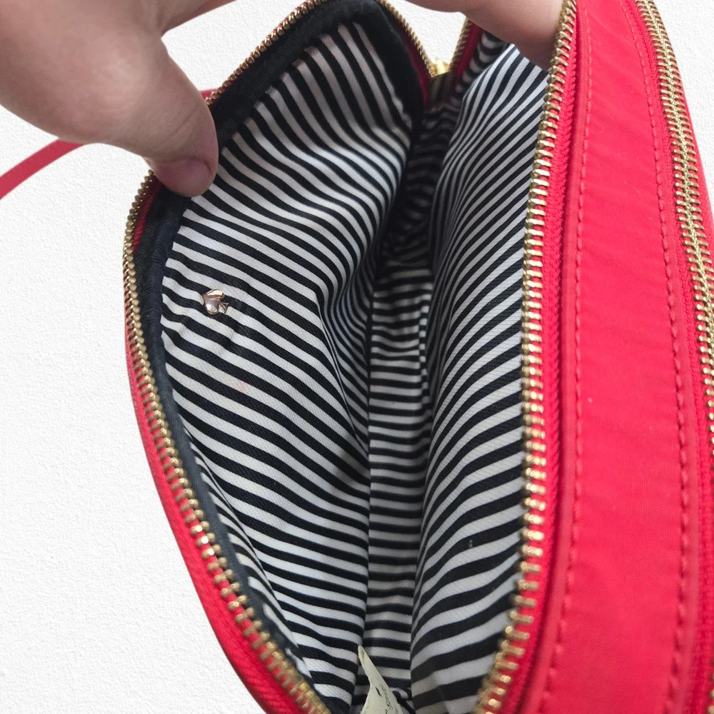 Kate Spade Red Nylon Crossbody Bag Stripe Lining Adjustable Strap Shoulder Purse